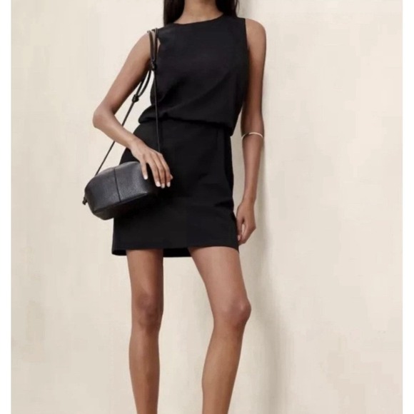Banana Republic Sculpted Blousant Waist Sleeveless Mini Dress Size 12 Black NWT - Picture 1 of 11